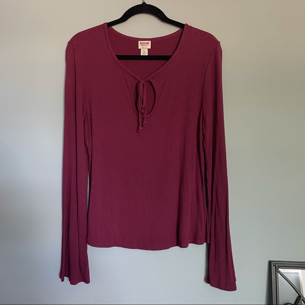 Maroon key hole long sleeve shirt